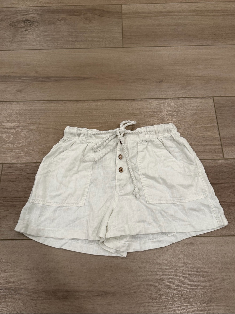 Free People White Linen Blend Shorts Size M Rope Tie